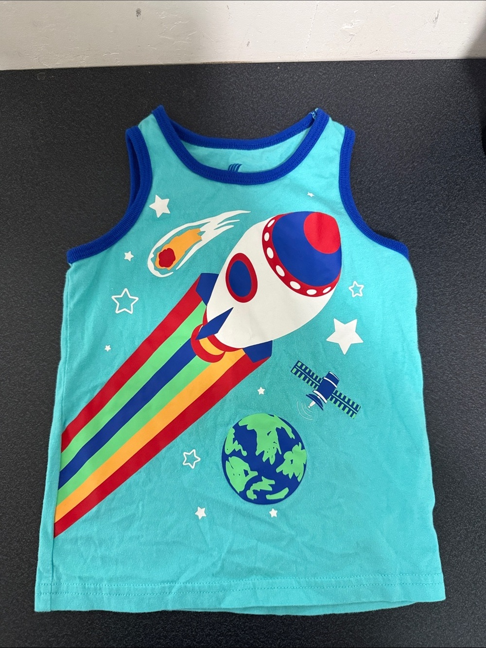 Kids Tank Top with Rocket Graphic - Aqua